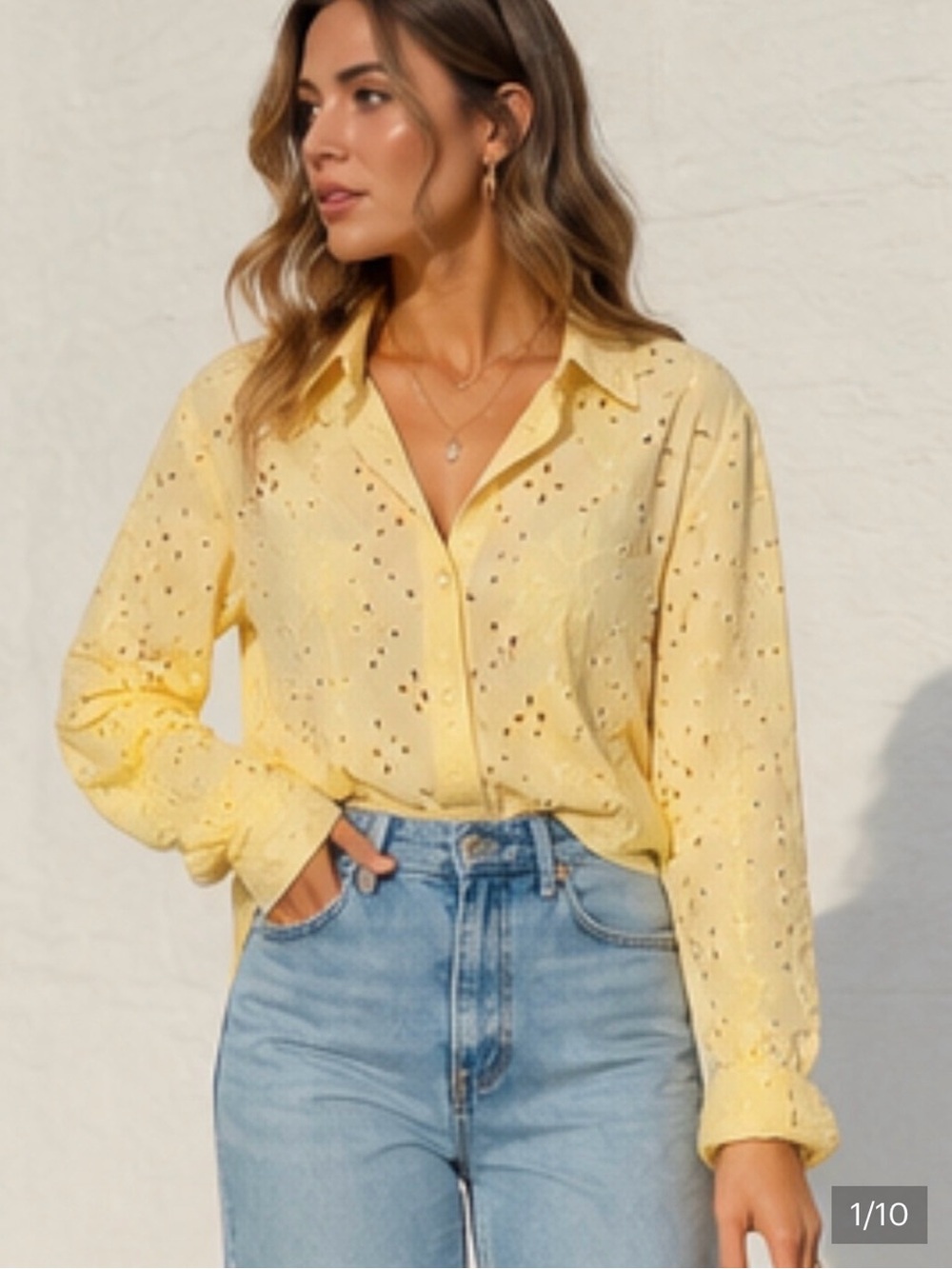100% Cotton Michael Kors NWT Yellow Eyelet Button-Down Women's Shirt